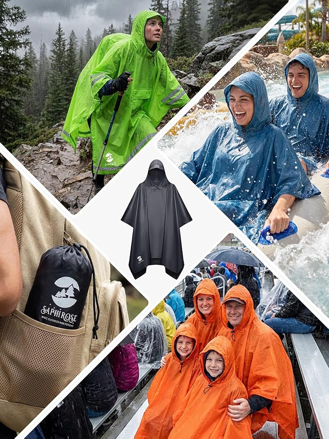 SaphiRose Hooded Rain Poncho Waterproof Raincoat Jacket for Men Women Adults