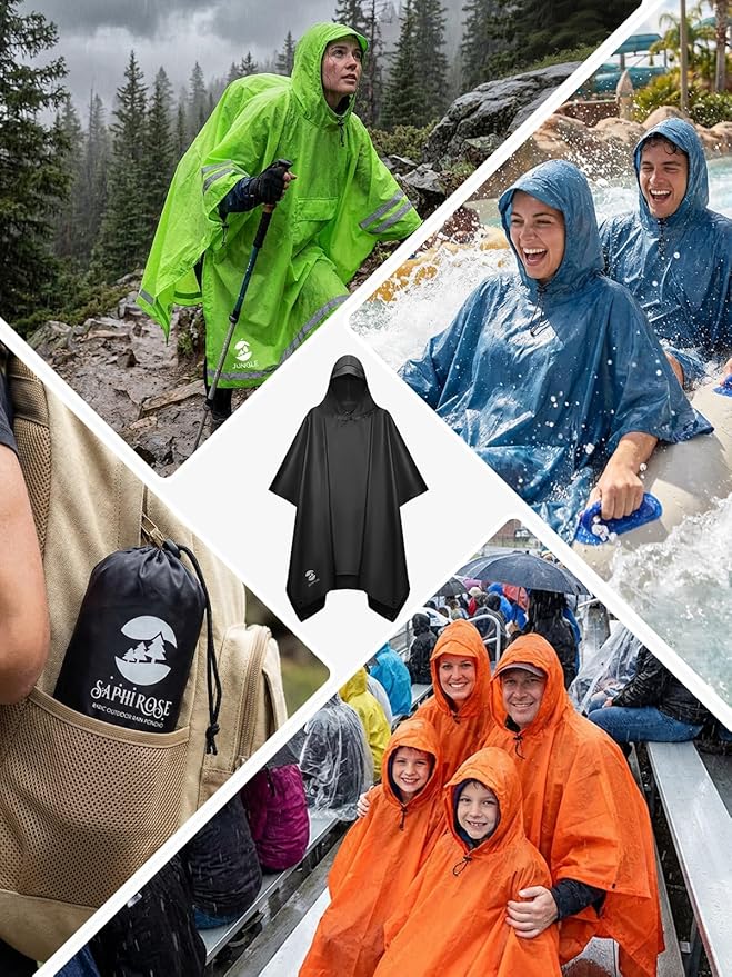 SaphiRose Hooded Rain Poncho Waterproof Raincoat Jacket for Men Women Adults