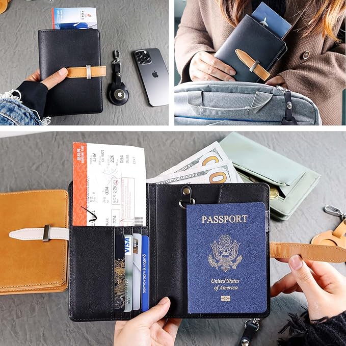 Passport wallets, Mulit-purpose RFID Blocking Passport Holder AirTag Wallet, Travel Wallet(Black)