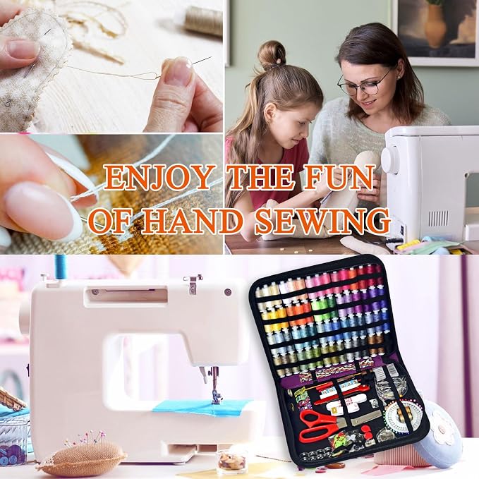 Sewing Kit with Case Portable Sewing Supplies for Home Traveler, Adults, Beginner, Emergency, Contains 60 Sewing Thread, Scissors, Needles, Measure etc(Dark Burgundy,XL)