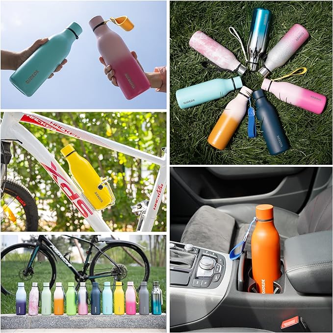 BJPKPK Insulated Water Bottles, 18 oz Stainless Steel Metal Water Bottle with Strap, BPA Free Leak Proof Jugs, Mugs, Flasks, Reusable Thermal Flasks for Sports & Travel, Coral
