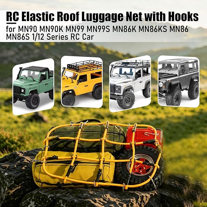 1/12 Elastic Luggage Net with Hooks, RC Scale Decoration Roof Luggage Net for for MN90 MN90K MN99 MN99S MN86K MN86KS MN86 MN86S 1/12 Series Crawler Truck Buggy (Yellow)