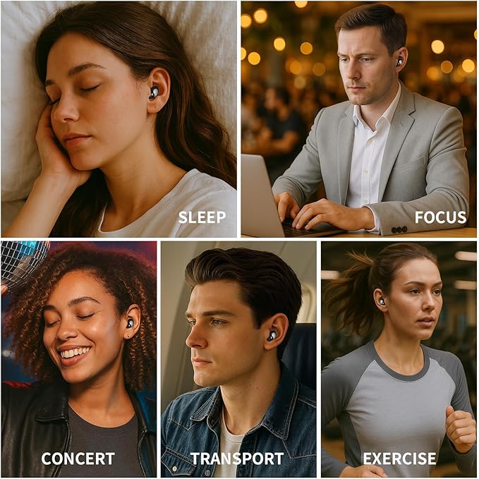Ear Plugs for Sleeping Noise Cancelling, Ear Plugs for Noise Reduction with 8 Eartips, Reusable Earplugs for Concerts Snoring Side Sleepers, Silicone Earplug Hearing Protection 30db (Black)