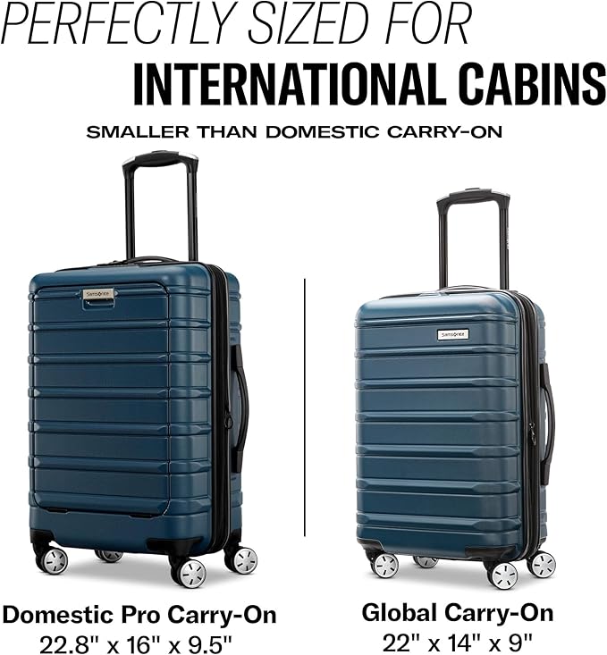 Samsonite Omni 2 Global Carry-On Spinner Luggage - Compact Size For International Travel - Airline-Approved - Features Expandable Polycarbonate Shell, 360° Wheels, USB Power Hub - Purple