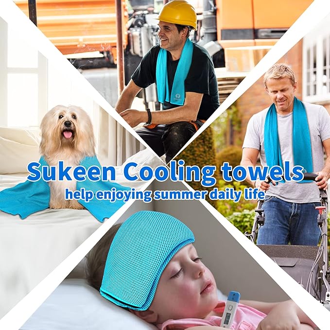 Sukeen Cooling Towels for Neck and Face, Cooling Towel 40" x 12", Microfiber Sports Cooling Towels, Soft Breathable Sweat Towel for Workout,Yoga, Golf, Gym, Camping, Sport, Running(12 Pack)