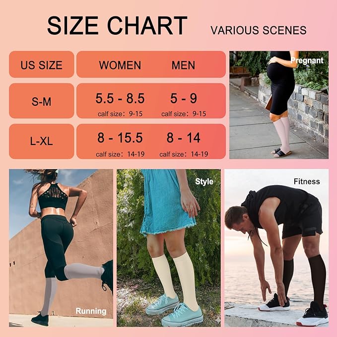 4 Pairs Compression Socks for Women Circulation-Best Support for Nurses,Running,Athletic,Travel