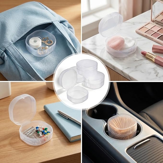 QUUPY Portable Cotton Pad Holder Travel Storage Organizer 2Pcs 7x3.6cm Frosted Clear Plastic Sealed Container for Makeup Remover Pads Cotton Balls Purse Gym Bathroom