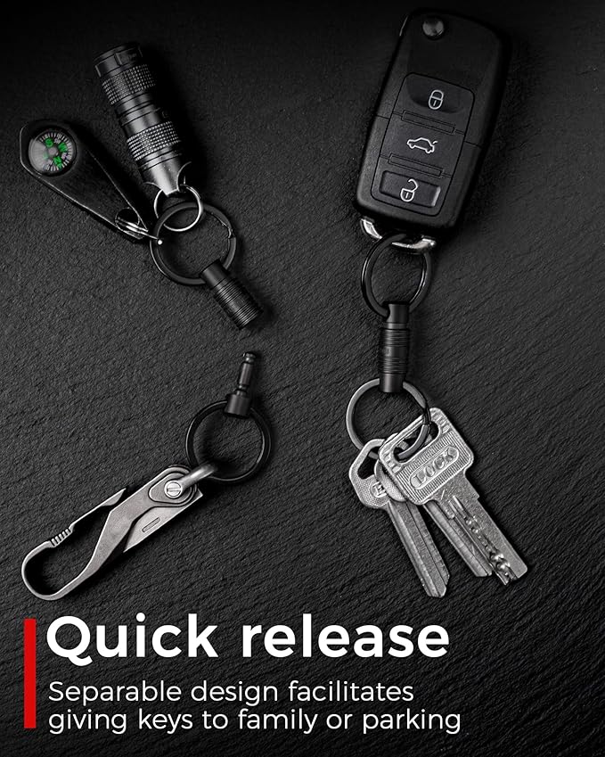 FEGVE Titanium Quick Release Swivel Keychain, Pull Apart Detachable Keychain Heavy Duty Car Key Holder with Key Rings