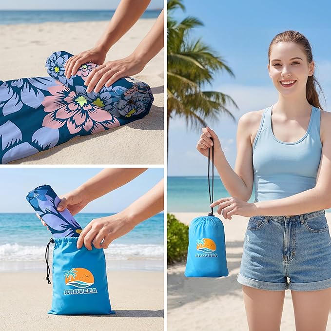 Aroveea Beach Blanket Waterproof Sandproof 1-7 Adult Oversized 78''X81''/10'X9' Lightweight Durable Compact Sand Free Beach Mat for Travel Camping Hiking Picnic Blanket