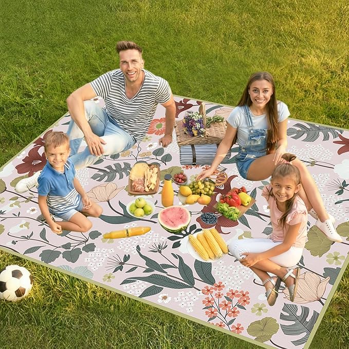 Floral Picnic Blankets Waterproof Foldable, 60″X80″ Packable Picnic Mat Flowers Outdoor Blanket for Grass, Large Beach Blanket Sandproof Picnic Accessories for Camping Music Festival Park Lawn Travel