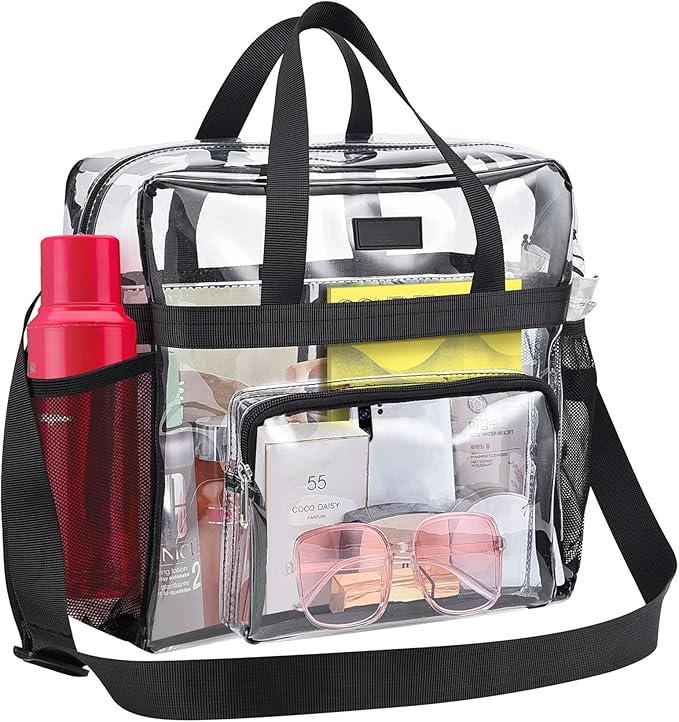Bagenius Clear Tote Bag Stadium Approved, Game Day Satchel Bag with Non-detachable Reinforced Strap for Concert, Work, Sport