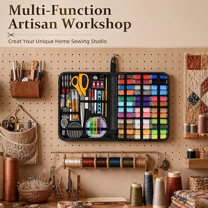 JJRING 200 PCS Sewing Kit for Adults, Premium Needle and Thread Kit with Portable Handbag & Beautiful Gift Box, Complete Hand Sewing Supplies for Beginners, Home, Travel DIY and Emergency Repair