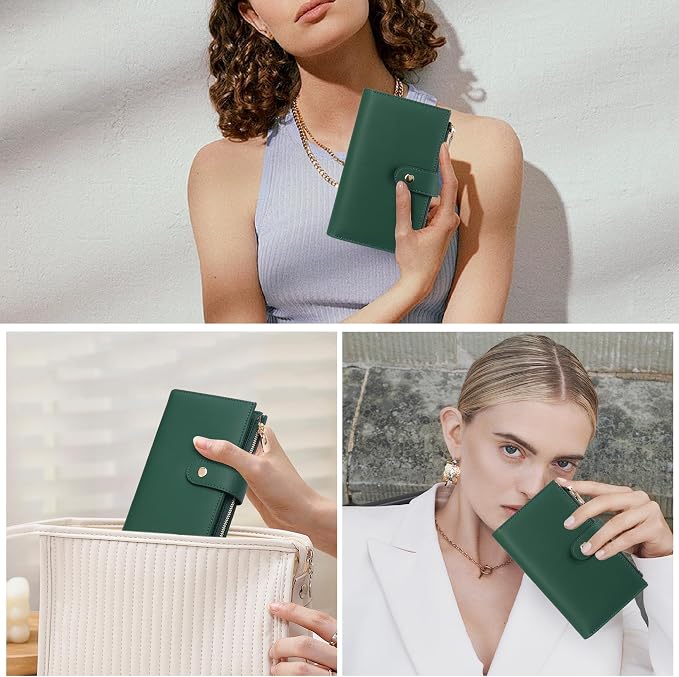 yiijay Womens Wallet RFID Blocking Leather Trifold Clutch Wallet Credit Card Holder Ladies Travel Wallet Purse with Pen Holder