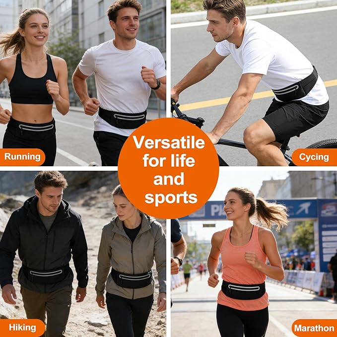 Slim Running Belt for Men Women - No-Bounce Phone Holder Waist Pack, Runners Fanny Pack with Sweat-Proof Pocket ,Travel Money Pouch for Gym/Hiking/Cycling (Black)