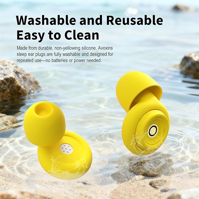 Ear Plugs for Sleeping Earplugs for Concerts Noise Cancelling Reusable Soft Silicone Noise Reduction Earbuds for Travel, Focus, Work 33-45dB Hearing Protection with 9 Ear Tips & Case (Yellow)