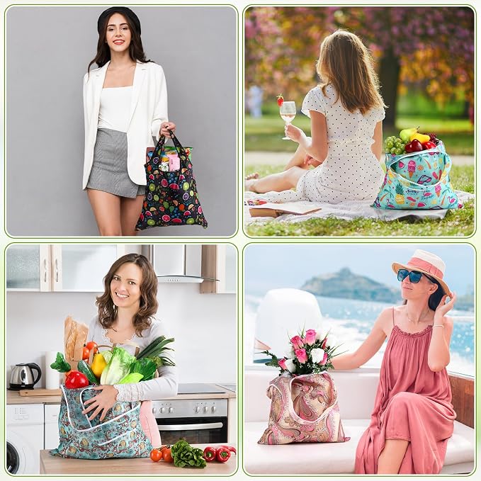 Weewooday 18 Pieces Foldable Reusable Shopping Bags Machine Washable Grocery Bags Waterproof