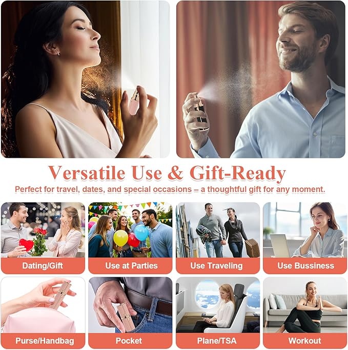 Refillable Travel Perfume Bottle – Fine Mist Atomizer, Bottom Fill, Genuine Leather Shell, TSA Approved, For Daily Refresh & Travel (Dark Blue, 10ml)