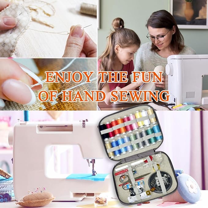 Sewing Kit with Case Portable Sewing Supplies for Home Traveler, Adults, Beginner, Emergency, Contains 18 Sewing Thread, Scissors, Needles, Measure etc,Light Antique Violet