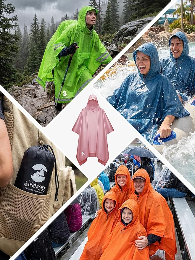 SaphiRose Hooded Rain Poncho Waterproof Raincoat Jacket for Men Women Adults