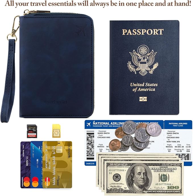 Passport Holder for Travel Women and Men RFID Passport Holder with Zipper Passport Case Passport cover Passport Wallet Travel Essentials and Accessories