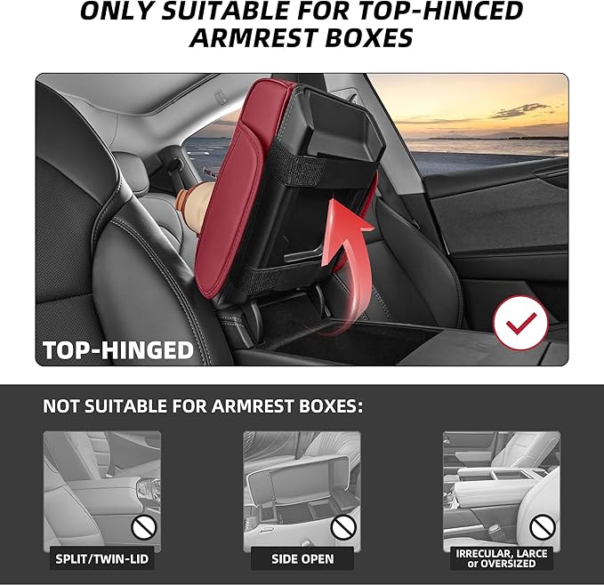 5 in 1 Car Center Console Cover, Armrest Pad with 2 Storage Pockets, Cup Holder, Tissue Slot, Phone Holder, Nappa Leather Memory Foam Car Accessories for SUV Sedan Truck (Burgundy)