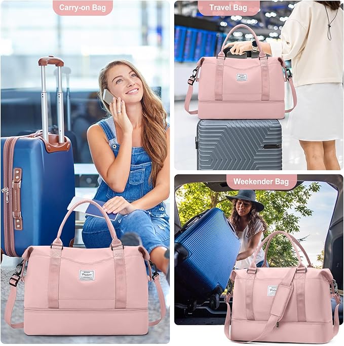 Travel Duffel Bag with Shoes Compartment, Overnight Weekender Bags for Women,Carry on Personal Item Bag