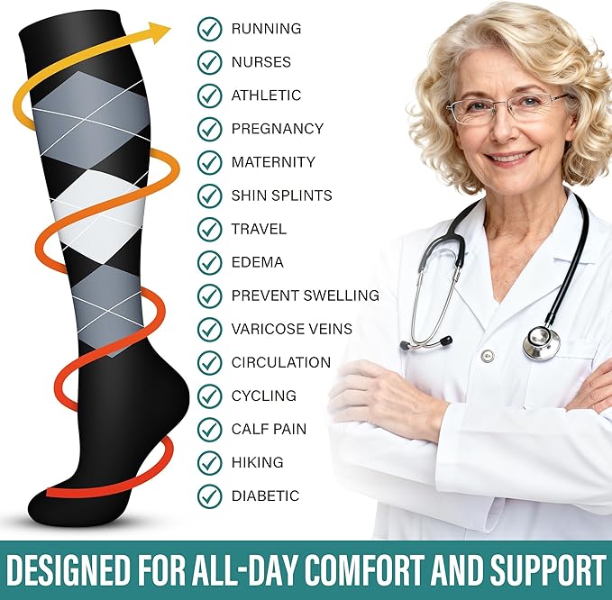 Acture 6 Pack Compression Socks for Women and Men - Knee High for Medical, Running, Nurses, Travel