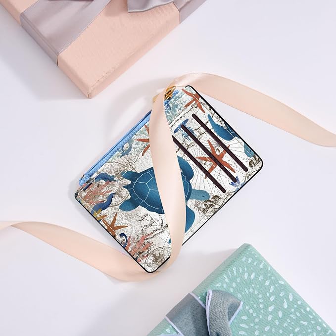 Tipmile Credit Card Holder for Women Slim Minimalist Front Pocket RFID Blocking Wallet Small Compact Card Case with ID Window, Sea Turtle