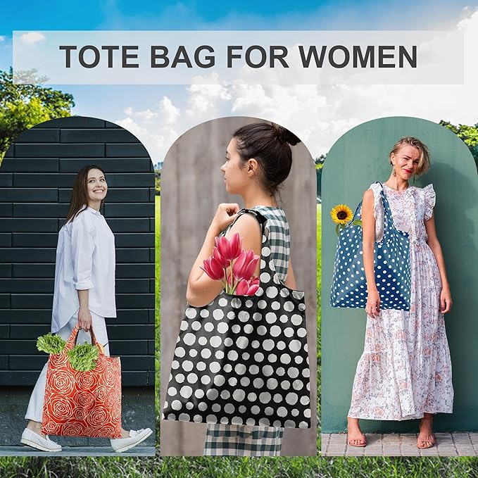 BeeGreen Geometry Reusable Shopping Bags Cute Grocery Bag 6 Pack, Christmas Gift Bags Heavy-Duty Foldable Shopping Totes for Supermarket, Work & Travel, Large Washable Polyester Tote Bag with Handles
