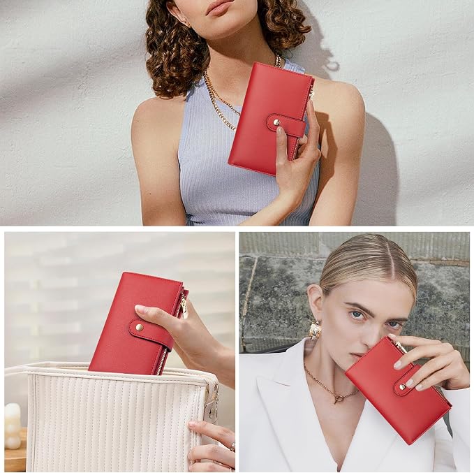 yiijay Womens Wallet RFID Blocking Leather Trifold Clutch Wallet Credit Card Holder Ladies Travel Wallet Purse with Pen Holder