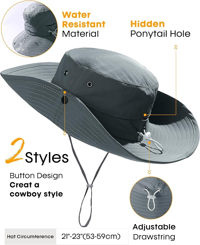 FURTALK Sun Hats for Women Ponytail UPF 80+ Beach Summer Hat Wide Brim Packable Cowboy Hat