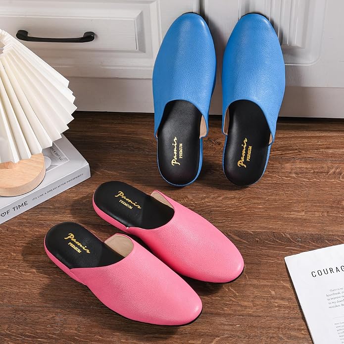 PAMIR Women's Hand-Turned Scuffs, Genuine Leather Indoor House Slippers with Memory Foam