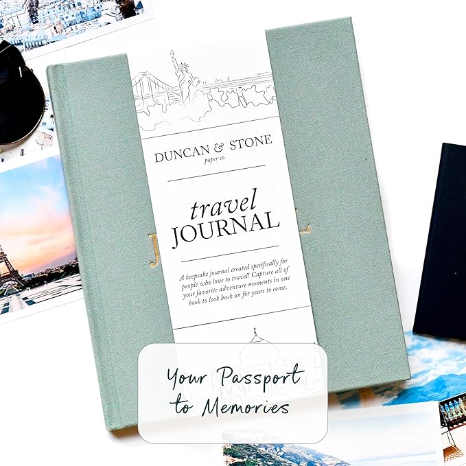 DUNCAN & STONE PAPER CO. Travel Journals - Elegant Journaling Notebook To Record All Your Travel Adventures Up To 15 Trips (Sand,110 Page)