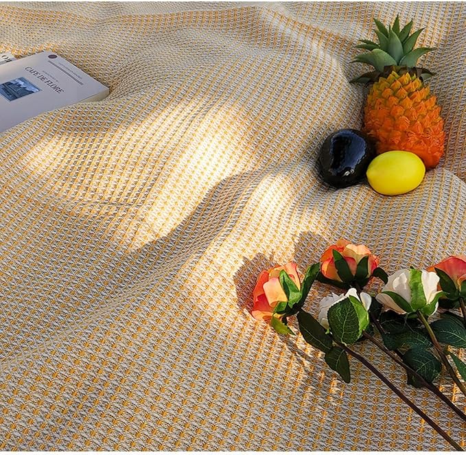 70"x 70" Picnic Blanket Extra Large,Layer Outdoor Blanket for 5 to 7 Adults,Camping Grass Lawn Park Accessories Cute Couple Gifts Ideas Wedding Registry for Park, Beach (Yellow)