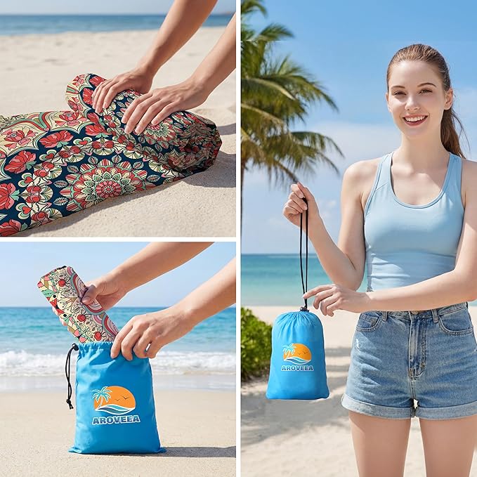 Aroveea Beach Blanket Waterproof Sandproof 1-7 Adult Oversized 78''X81''/10'X9' Lightweight Durable Compact Sand Free Beach Mat for Travel Camping Hiking Picnic Blanket