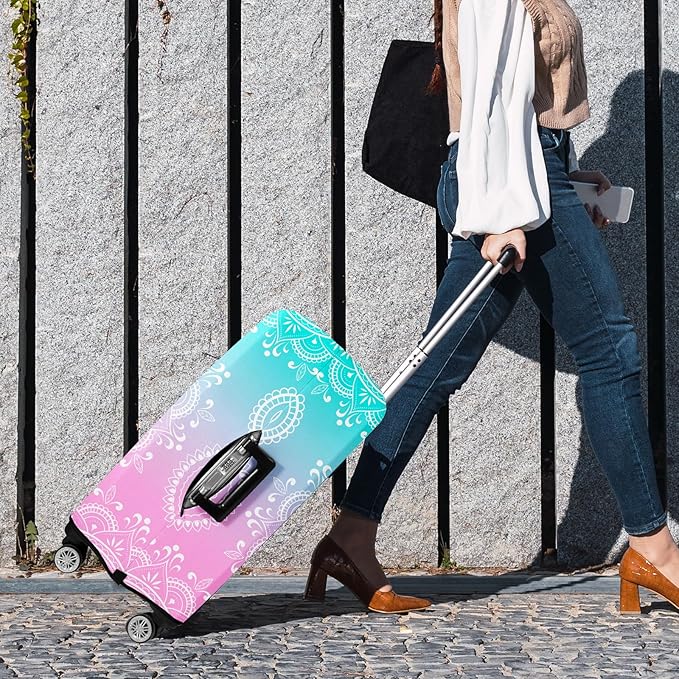 Luggage Covers for Suitcase Elastic Suitcase Covers Luggage Protector Anti-scratch Fits 18-20 Inch Pink Blue Mandala