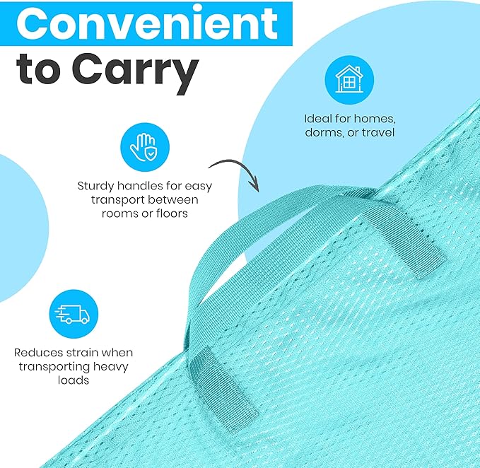 Handy Laundry Mesh Laundry Bags 24 x 36 Inches, 2-Pack - Extra Large Heavy Duty Bag with Handles & Shoulder Strap, Breathable, Machine Washable for Dorm, Travel, Bedding & Storage - Teal