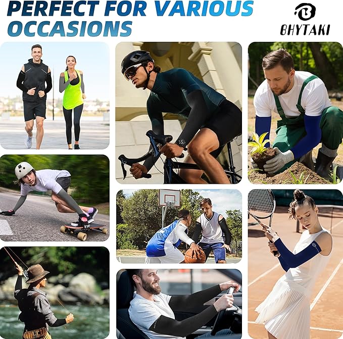 BHYTAKI UV Sun Protection Arm Sleeves, UPF 50 Sports Cooling Arm Compression Sleeves for Men Women Teenager