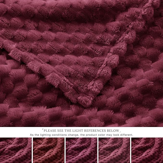 EXQ Home Gentle Soft Fleece Throw Blanket – Cozy Lightweight 3D Imitation Turtle Shell Jacquard Blanket for Couch Bed – All-Season Warm Fuzzy Flannel Blanket for Women Mom Her Gifts(50"x60",Burgundy)