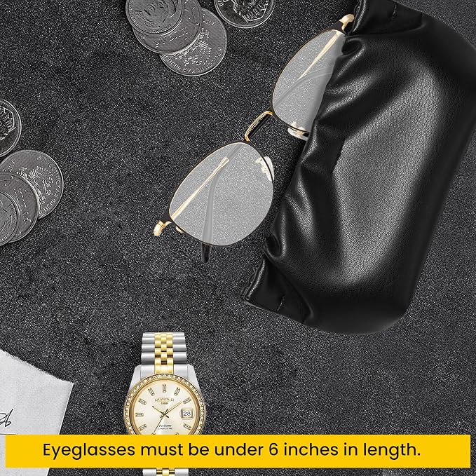 Squeeze Top Sunglass Pouch - Portable Sunglass Organizer Pouch Bags Soft PU Leather Glasses 2 Pack