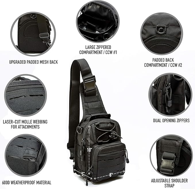 WOLF TACTICAL EDC Sling Bag - Concealed Carry Shoulder Bag for Range, Travel, Hiking, Outdoor Sports