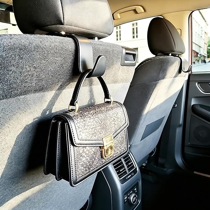 EldHus Car Seat Hooks 4 Pack, Headrest Hooks for Purses Groceries Bags with Metal Lock, Car Purse Holder Seat Back Storage Hooks