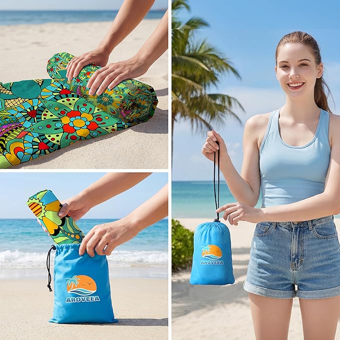 Aroveea Beach Blanket Waterproof Sandproof 1-7 Adult Oversized 78''X81''/10'X9' Lightweight Durable Compact Sand Free Beach Mat for Travel Camping Hiking Picnic Blanket