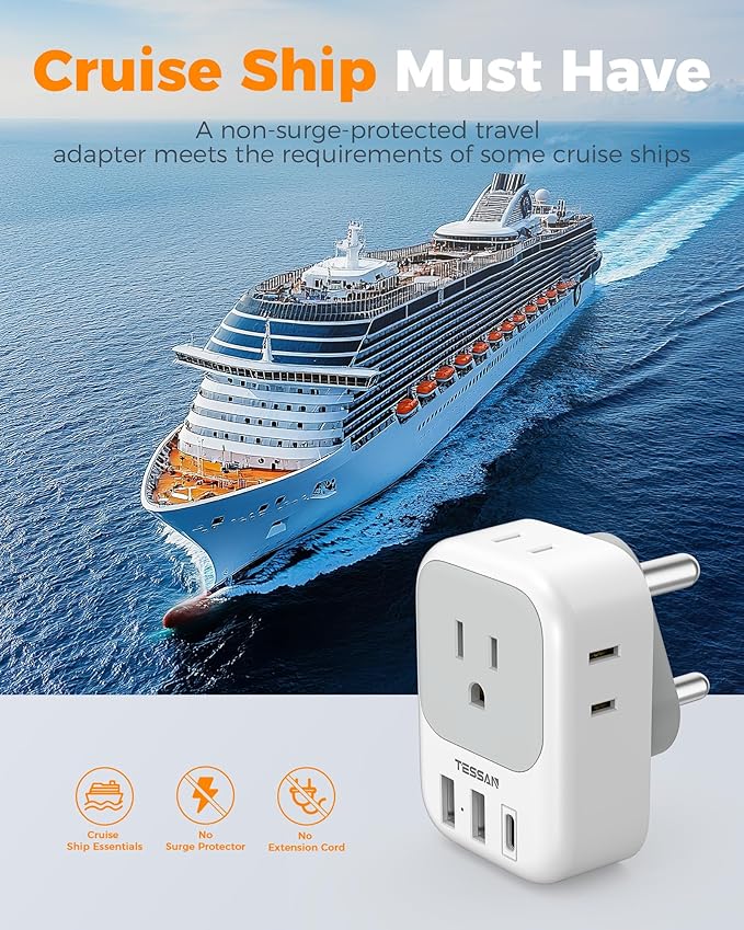 Type M Adapter for South Africa Plug 2 Pack, TESSAN South Africa Power Adapter with 4 AC Outlets 3 USB Ports(1 USB C PD 20W), Travel Adaptor US to Botswana Namibia Nepal Bhutan