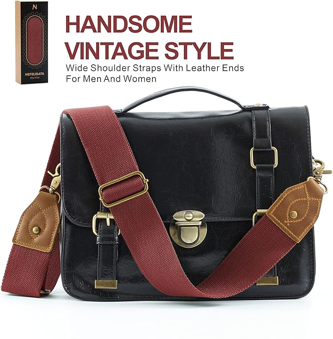 Nefelibata Purse Strap-2"Crazy Horse Leather Bag Strap Adjustable Replacement,Retro Jacquard Embroidery Crossbody Straps