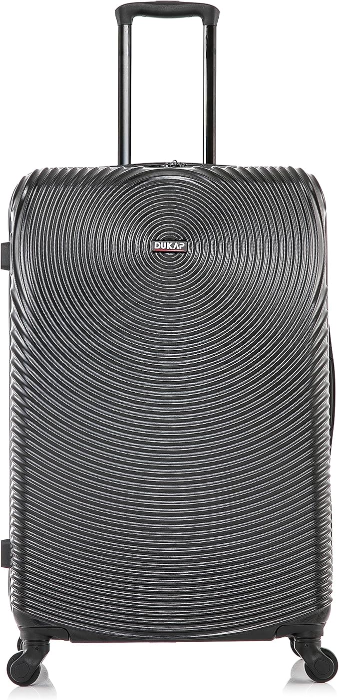 DUKAP INCEPTION Lightweight Hardside Spinner Luggage with Ergonomic Handles, Travel Suitcase with Four Spinner Wheels and Studs, 28-Inch Large Checked Luggage | Black