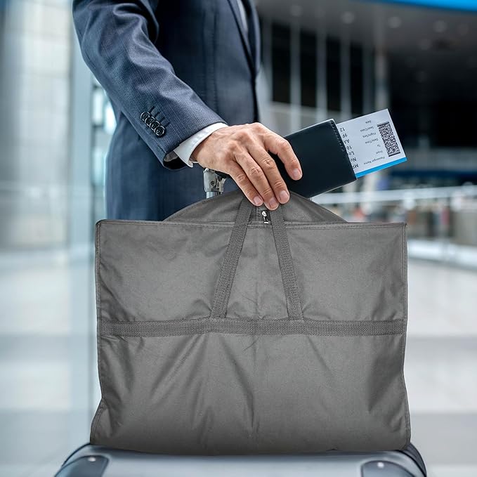Lazebox 43" Travel Garment Bag with Accessories Zipper Pocket, Heavy Duty Suit Bag for Suits, Tuxedos, Dresses, Coats, Grey, 1 pack