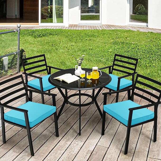 Outdoor Chair Cushions 18.5x16 Inch Water Resistant Patio Chair Cushions with Tie 3 Year Color Fastness Thick Outdoor Seat Cushion for Patio Furniture Teal Set of 4