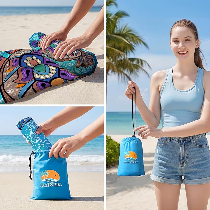 Aroveea Beach Blanket Waterproof Sandproof 1-7 Adult Oversized 78''X81''/10'X9' Lightweight Durable Compact Sand Free Beach Mat for Travel Camping Hiking Picnic Blanket