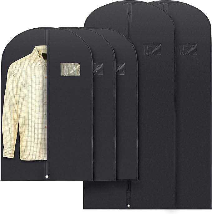 Plixio Garment Bags Suit Bag for Travel and Clothing Storage of Dresses, Dress Shirts, Coats— Includes Zipper and Transparent Window (Black - Mixed Sizes: 20 Pack)